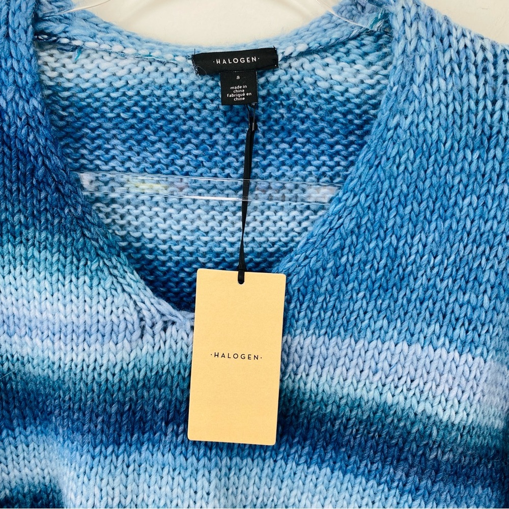 Halogen Knit Sweater Womens Small Striped Blue V Neck Long Sleeve Pullover Relax - Picture 5 of 8